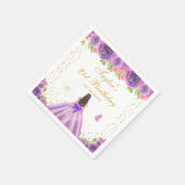 パープルフローラブルネットプリンセスバースデーパーティー スタンダードカクテルナプキン (角)