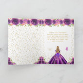 パープルフローラブロンドヘアガールハッピーバースデー カード (内部)