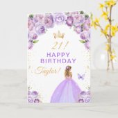 パープルフローラブロンドヘアガールハッピーバースデー カード (黄色い花)