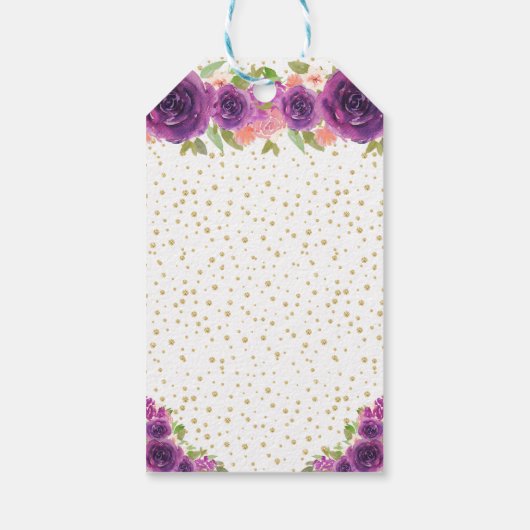 パープルフローラブロンドヘアガールハッピーバースデー ギフトタグ (裏面)