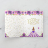 パープルフローラブロンドヘアガールバースデーパーティー サンキューカード (内部)