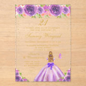 パープルフローラブロンドヘアプリンセス誕生日パーティー アクリル招待状 (正面)
