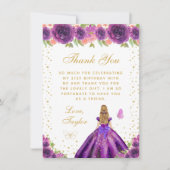 パープルフローラブロンドヘアプリンセス誕生日パーティー サンキューカード (正面)