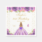 パープルフローラブロンドヘアプリンセス誕生日パーティー スタンダードカクテルナプキン (正面)