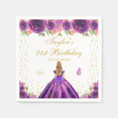 パープルフローラブロンドヘアプリンセス誕生日パーティー スタンダードカクテルナプキン (正面)
