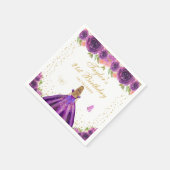 パープルフローラブロンドヘアプリンセス誕生日パーティー スタンダードカクテルナプキン (角)