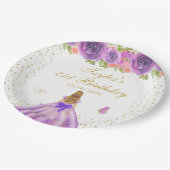 パープルフローラブロンドヘアプリンセス誕生日パーティー ペーパープレート (アングル)