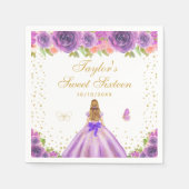 パープルフローラブロンドヘアプリンセスSweet sixteen スタンダードカクテルナプキン (正面)