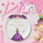 パープルフローラブロンドヘアプリンセスSweet sixteen ペーパープレート (パーティー)