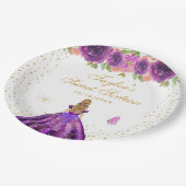 パープルフローラブロンドヘアプリンセスSweet sixteen ペーパープレート (アングル)