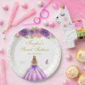 パープルフローラブロンドヘアプリンセスSweet sixteen ペーパープレート (パーティー)