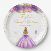 パープルフローラブロンドヘアプリンセスSweet sixteen ペーパープレート (正面)