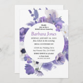 パープルフローラブーケブライダルシャワー招待 招待状 (正面/裏面)