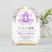 パープルフローラプリンセスキャリッジアーチベビーシャワー 招待状 (スタンド正面)