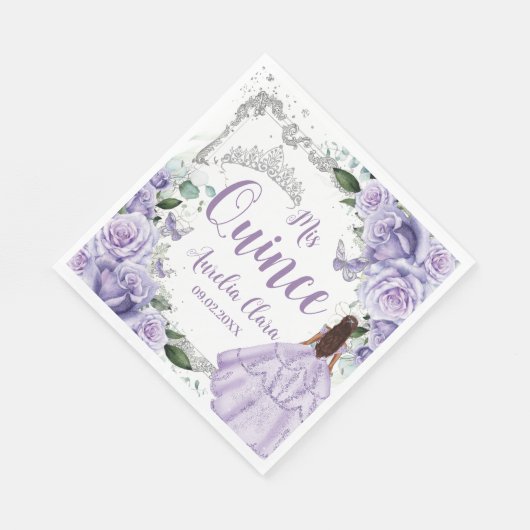 パープルフローラプリンセスシルバーキンセアニラ16 15 スタンダードランチョンナプキン (角)