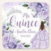 パープルフローラプリンセスシルバーキンセアニラXV 16 スクエアペーパーコースター (正面)