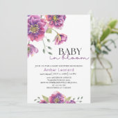 パープルフローラベビーイン開花ベビーシャワー招待状 招待状 (スタンド正面)