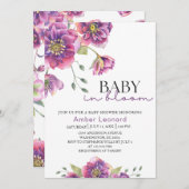 パープルフローラベビーイン開花ベビーシャワー招待状 招待状 (正面/裏面)