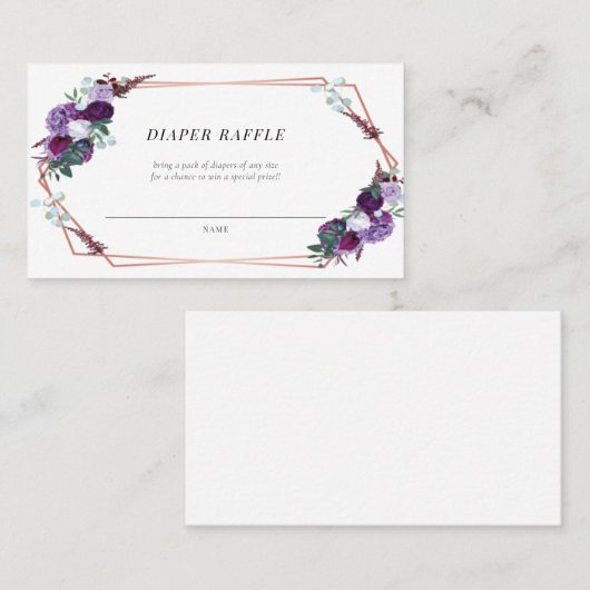 パープルフローラベビーシャワーおむつラッフルカード 名刺 (正面/裏面)