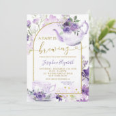 パープルフローラベビーシャワーティーパーティの招待状 招待状 (スタンド正面)
