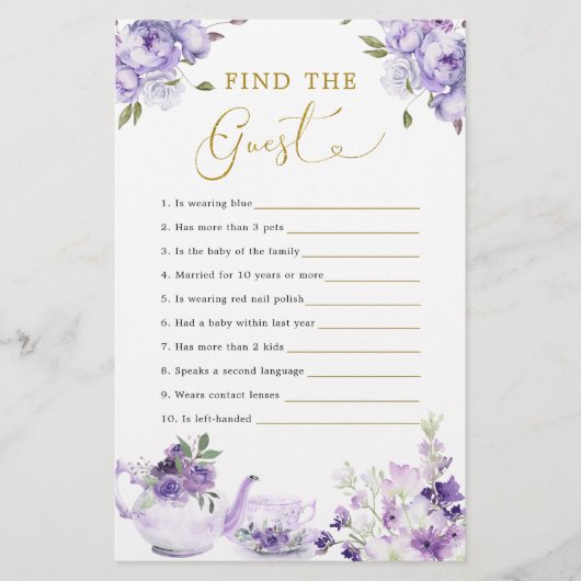 パープルフローラベビーシャワーティーパーティーを見つける (正面)