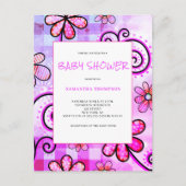 パープルフローラベビーシャワー招待状はがき インビテーションポストカード (正面)