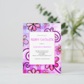 パープルフローラベビーシャワー招待状はがき インビテーションポストカード (スタンド正面)