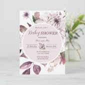 パープルフローラベビーシャワー招待状for Girl 招待状 (スタンド正面)