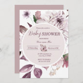 パープルフローラベビーシャワー招待状for Girl 招待状 (正面/裏面)