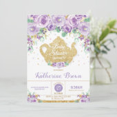 パープルフローラベビーシャワー茶パーティーベビーガール 招待状 (スタンド正面)