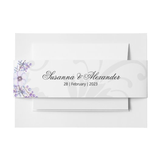 パープルフローラベリーとグレーダマスク 招待状ベリーバンド (正面例)