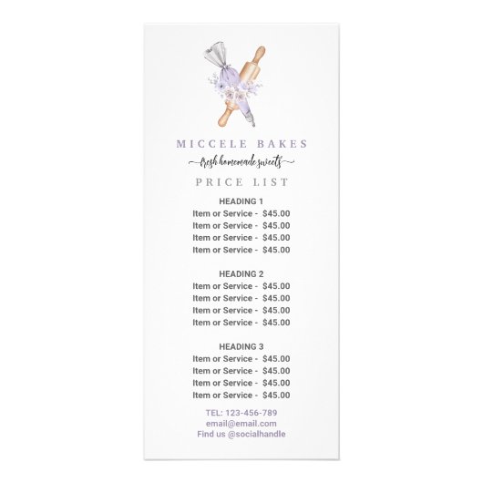 パープルフローラベーカリーサービス価格 ラックカード (正面)