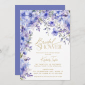 パープルフローラペリウィンクルラベンダーブライダルシャワー 招待状 (正面/裏面)