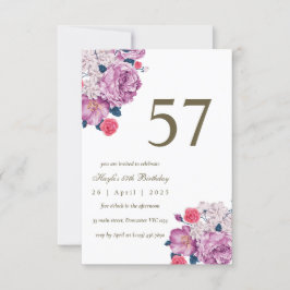 パープルフローラボシンプルタニカル誕生日シック57th 招待状