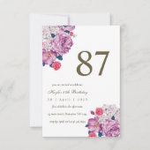 パープルフローラボシンプルタニカル誕生日シック87th 招待状 (正面)