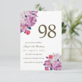 パープルフローラボシンプルタニカル誕生日シック98th 招待状 (スタンド正面)