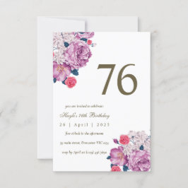 パープルフローラボシンプルタニカル誕生日 招待状