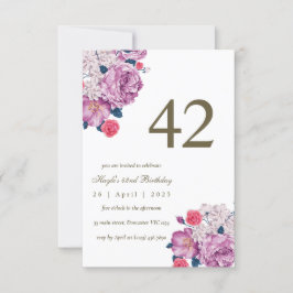 パープルフローラボシンプルタニカル誕生日 招待状