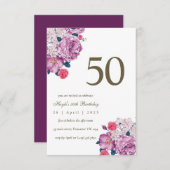パープルフローラボシンプルタニカル誕生日 招待状 (正面/裏面)