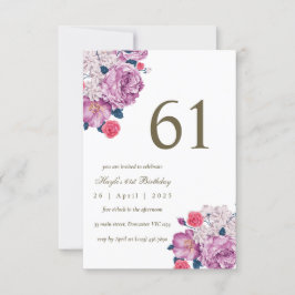 パープルフローラボシンプルタニカル誕生日 招待状