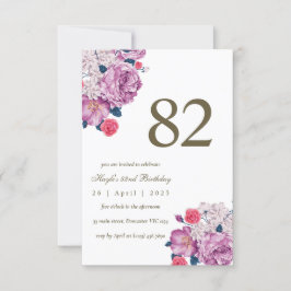 パープルフローラボシンプルタニカル誕生日 招待状