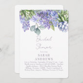 パープルフローラボタニカルホワイトブライダルシャワー 招待状 (正面/裏面)