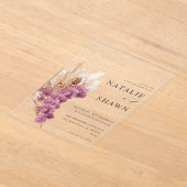 パープルフローラボホ結婚ズ アクリル招待状 (レイダウン)