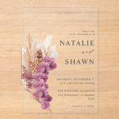 パープルフローラボホ結婚ズ アクリル招待状 (正面)