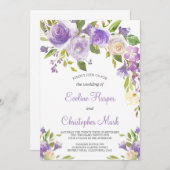 パープルフローラボホ緑結婚書道 招待状 (正面/裏面)