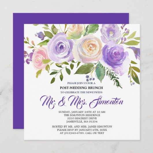 パープルフローラポス結婚トブランチ招待状 招待状 (正面/裏面)