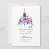 パープルフローラポップ・アートのフィズンクリンクブライダルシャワー 招待状 (正面)