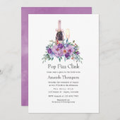 パープルフローラポップ・アートのフィズンクリンクブライダルシャワー 招待状 (正面/裏面)