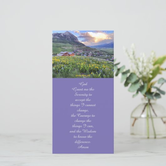 パープルフローラマウンテンメモリアル祈りの言葉カード サンキューカード (スタンド正面)