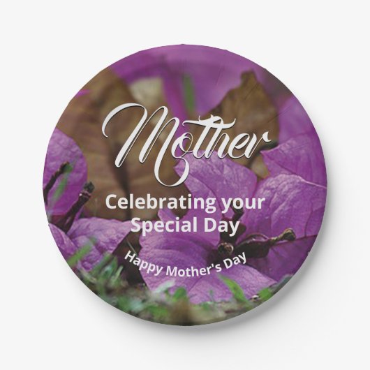 パープルフローラマザーズデイ誕生祝い ペーパープレート (正面)
